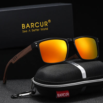 BARCUR Retro Wood Polarized Sunglasses – Unisex UV400 TAC Lens with Gift Box
