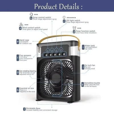 3-in-1 Portable Air Cooler ❄️ USB Fan + Humidifier + LED Light – For Home/Office/Camping