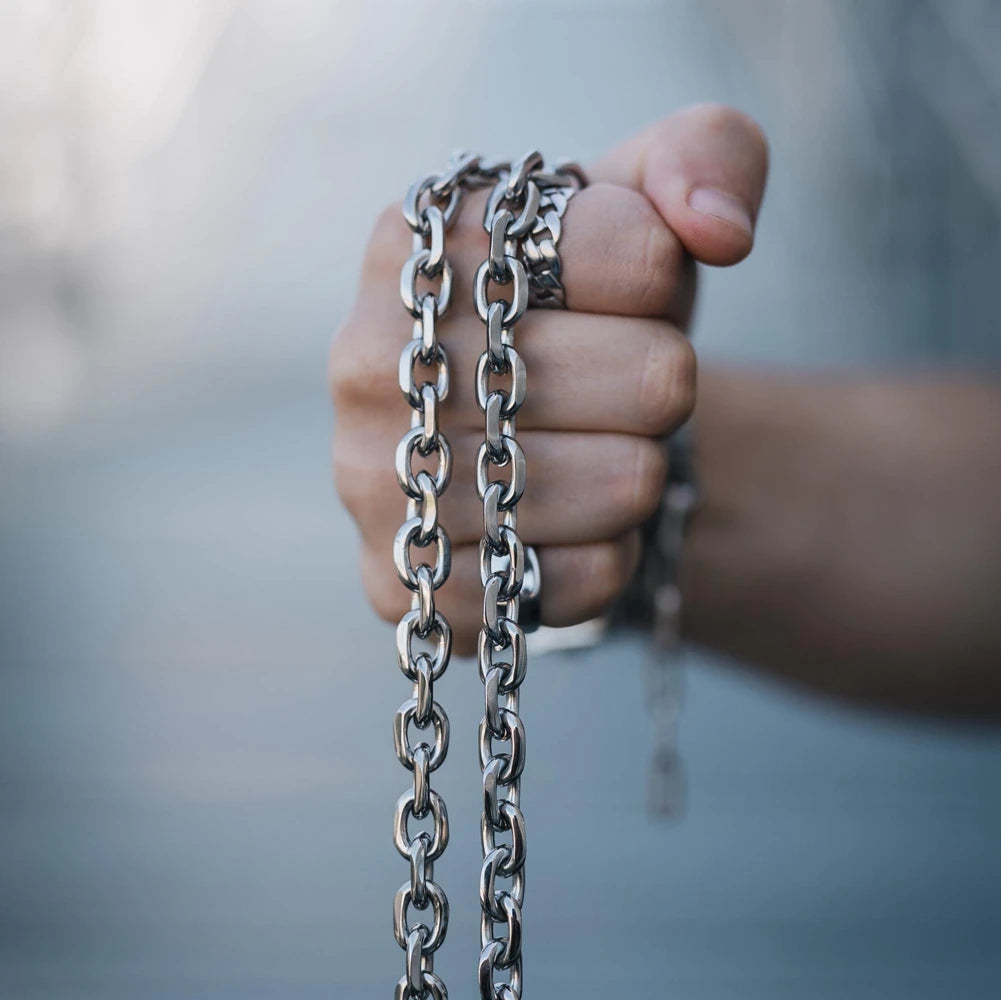 8mm Chunky Bevelled Cable Link Necklace – Stainless Steel Grunge Punk Gothic Gift for Him