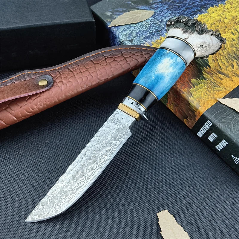 Croissant Damascus Straight Knife