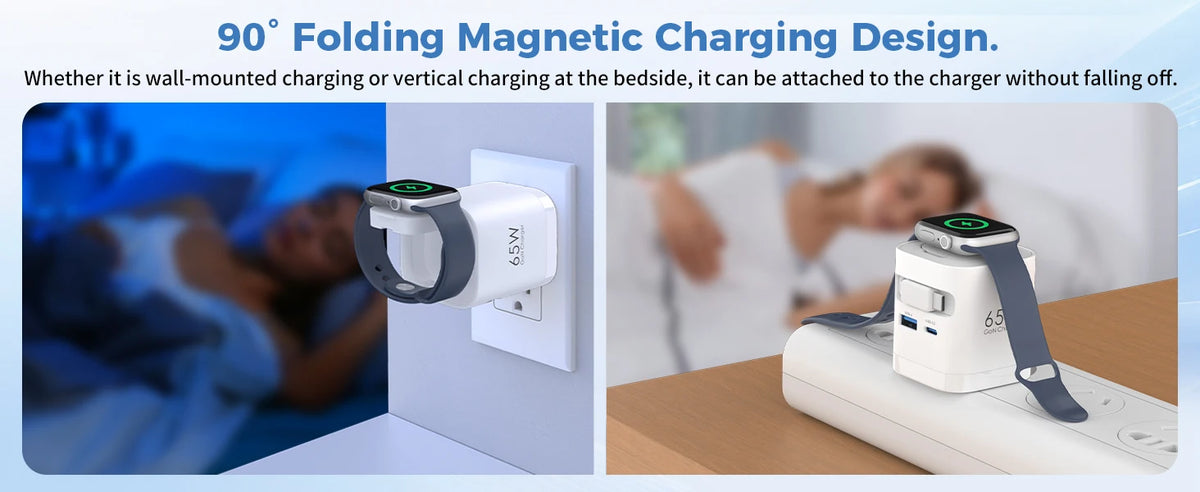 65W Retractable GaN Charger – 3-in-1 Wireless Power for Apple Devices