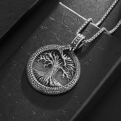 Retro Domineering Ouroboros Tree of Eternity Pendant Necklace