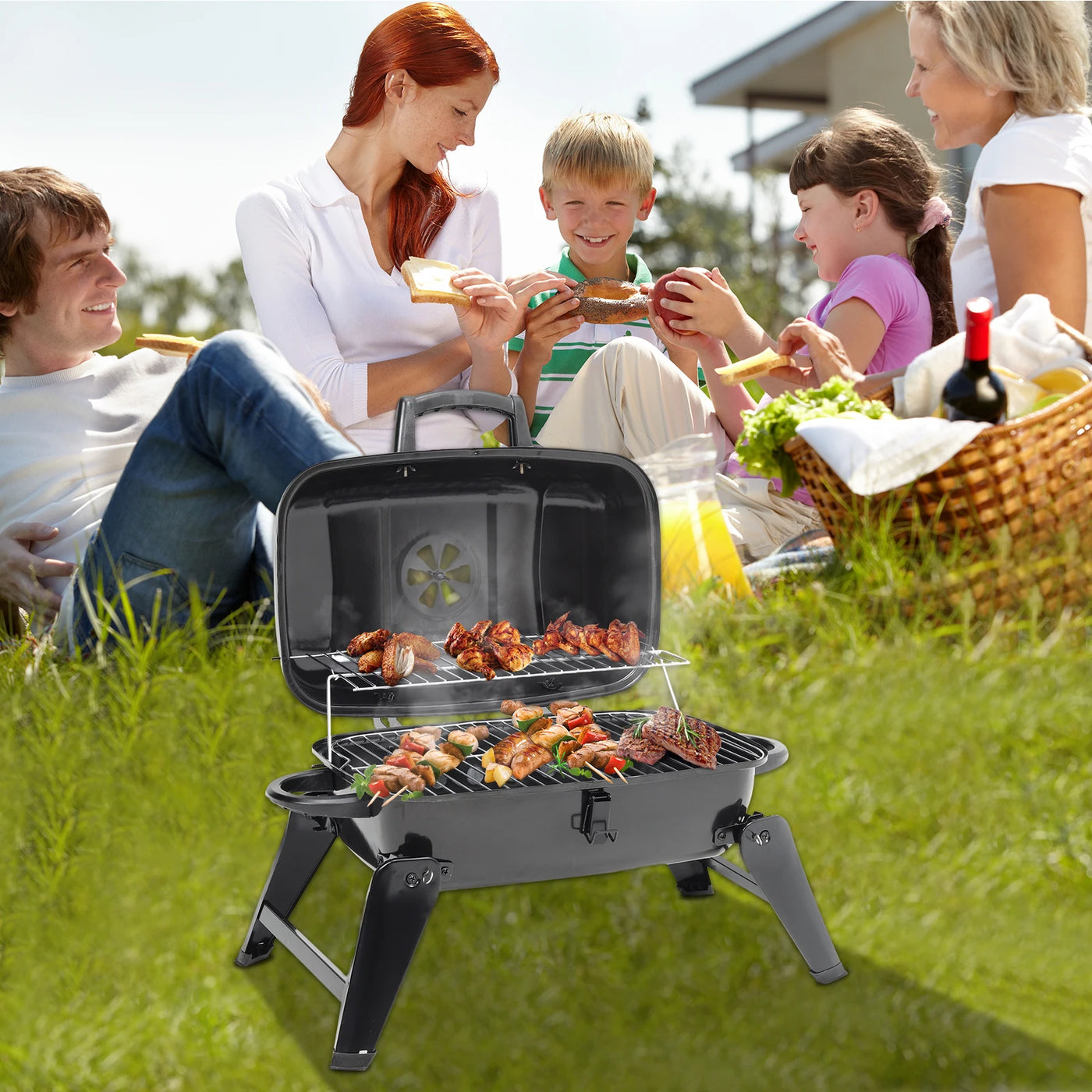 Portable Charcoal Grill BBQ for Outdoor Patio, 68cm W x 34cm D x 36cm H