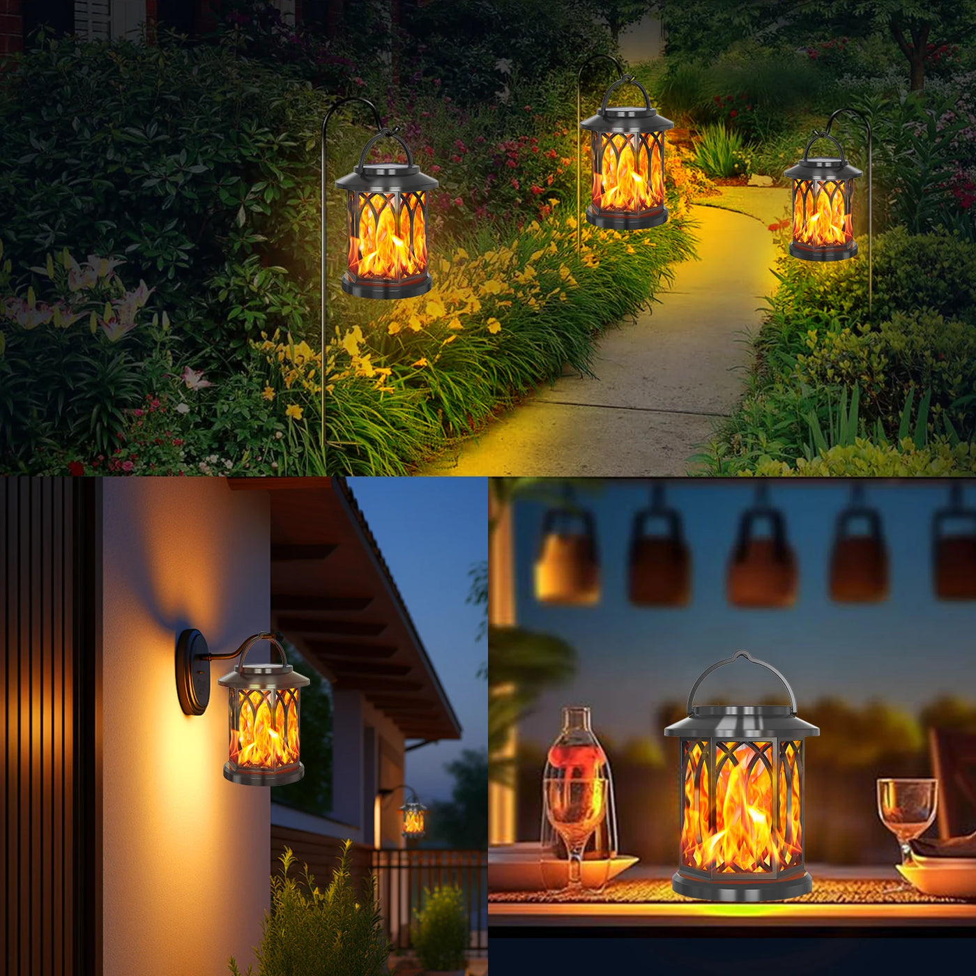 Solar Flickering Flame Lantern - Outdoor Hanging Lights for Garden, Patio & Pathway