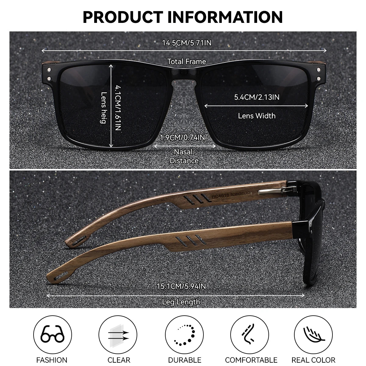 BARCUR Retro Wood Polarized Sunglasses – Unisex UV400 TAC Lens with Gift Box