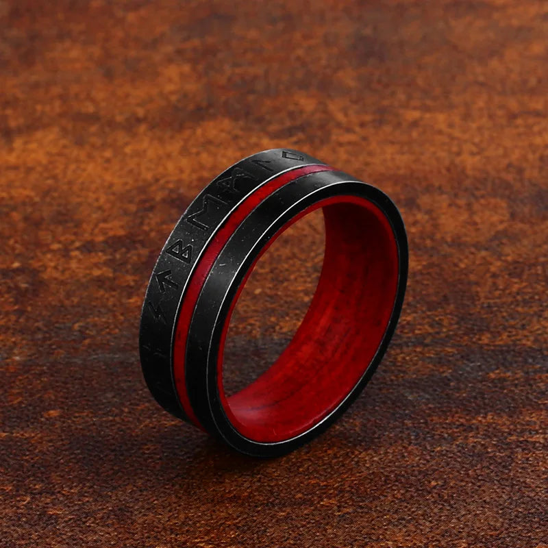 Viking Rune Ring – Stainless Steel & Rosewood, 8mm