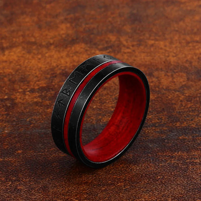 Viking Rune Ring – Stainless Steel & Rosewood, 8mm