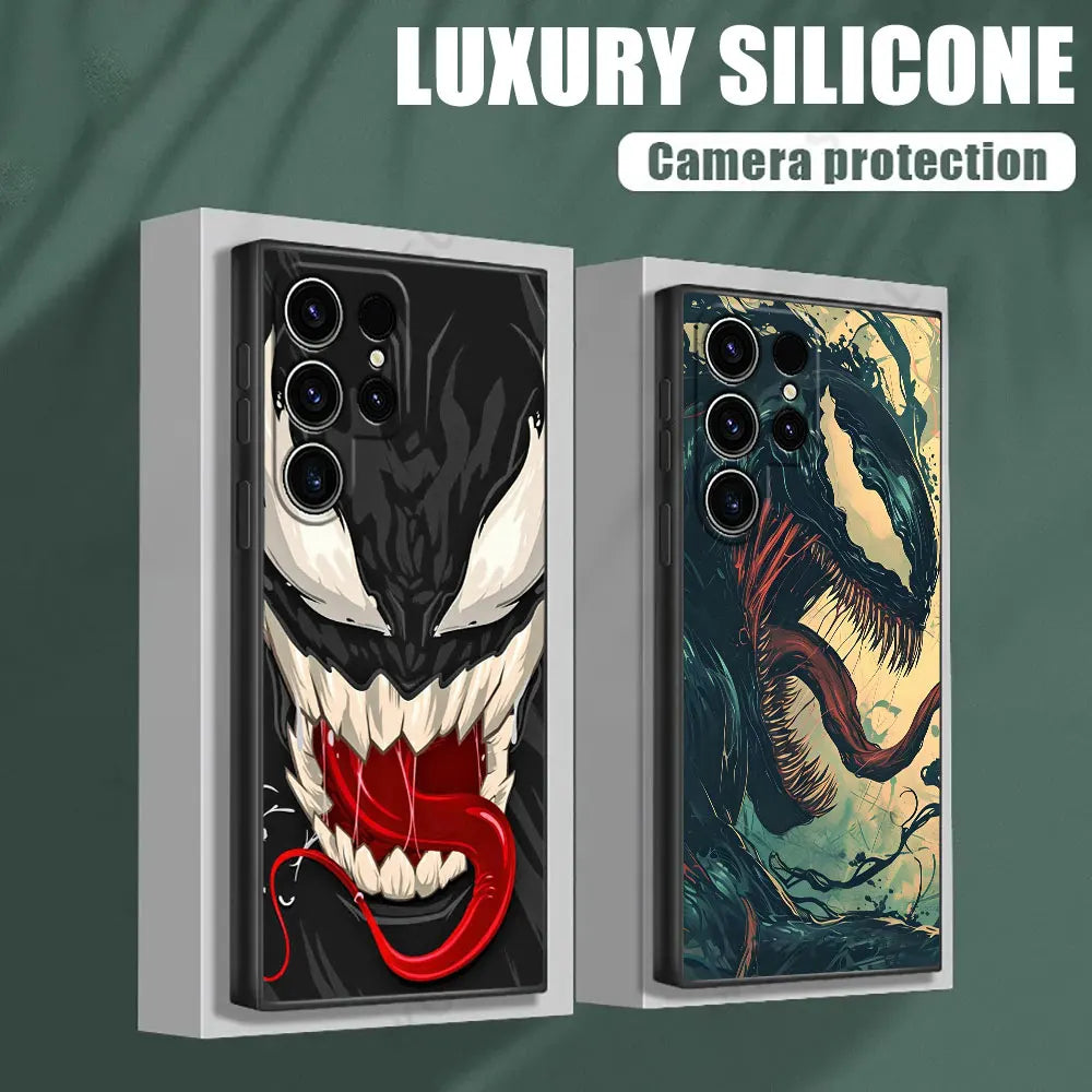 Venom 🕷️ Silicone Case – Luxury Soft Cover with Camera Protection for Samsung Galaxy S25/S24/S23/S22/S21/S20/S10 Ultra & Plus
