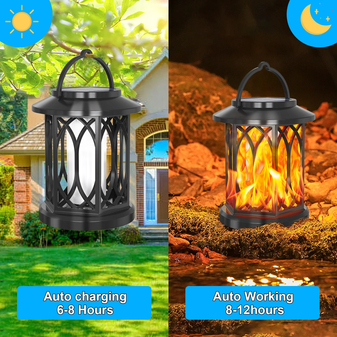 Solar Flickering Flame Lantern - Outdoor Hanging Lights for Garden, Patio & Pathway