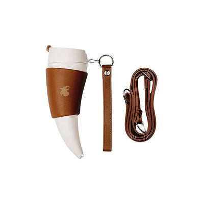 Jarl's Horn of Valor – 8oz Viking Mead Mug | Goat Horn | Black/White Stainless Steel | Faux Leather | Coffee Mug with Lid