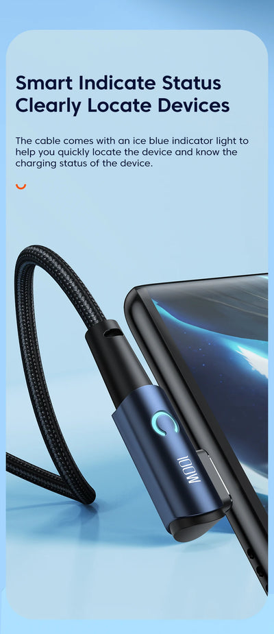 100W USB-C to USB-C 90° Cable for iPad, MacBook Pro, Xiaomi, Samsung, Huawei