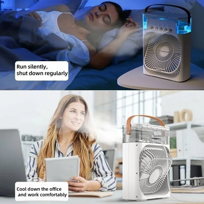 3-in-1 Portable Air Cooler ❄️ USB Fan + Humidifier + LED Light – For Home/Office/Camping