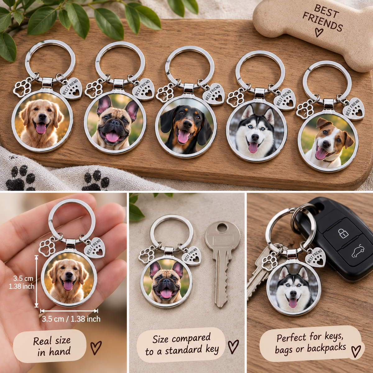 Personalised Pet Photo Keyring – Custom Dog or Cat Picture Keychain – Pet Lover Gift