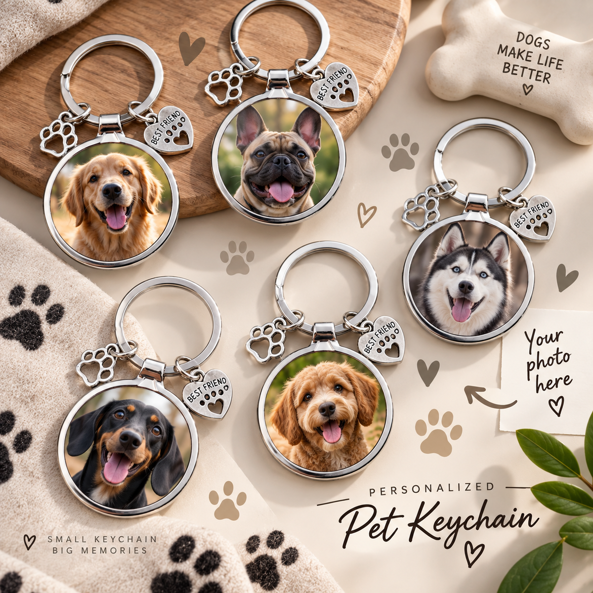 Personalised Pet Photo Keyring – Custom Dog or Cat Picture Keychain – Pet Lover Gift