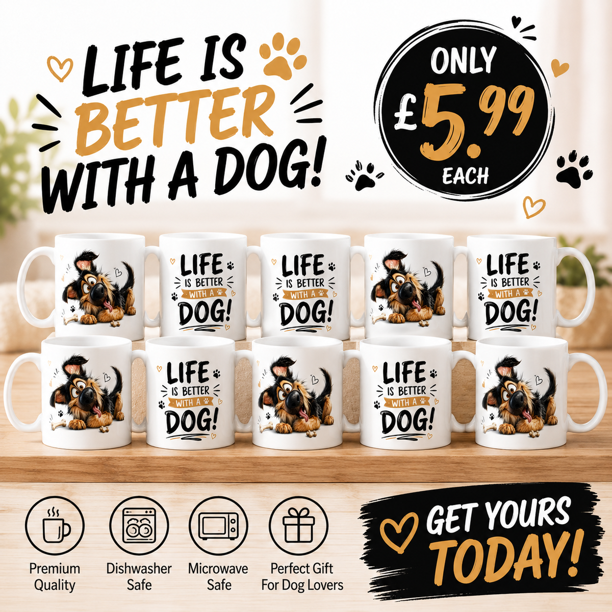 Life Is Better With A Dog Mug – Funny Dog Lover Coffee Mug | Cute Puppy Gift | Ceramic Mug