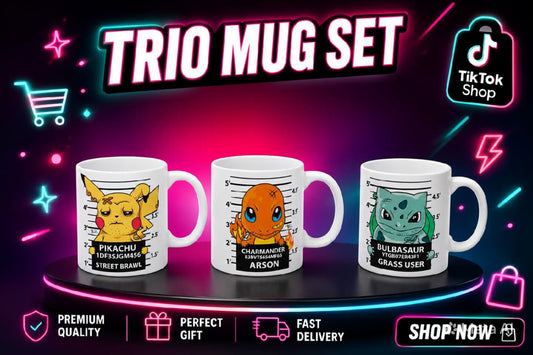 Cartoon Starter Trio Mug Set off 3 Ceramic Coffee Mugs